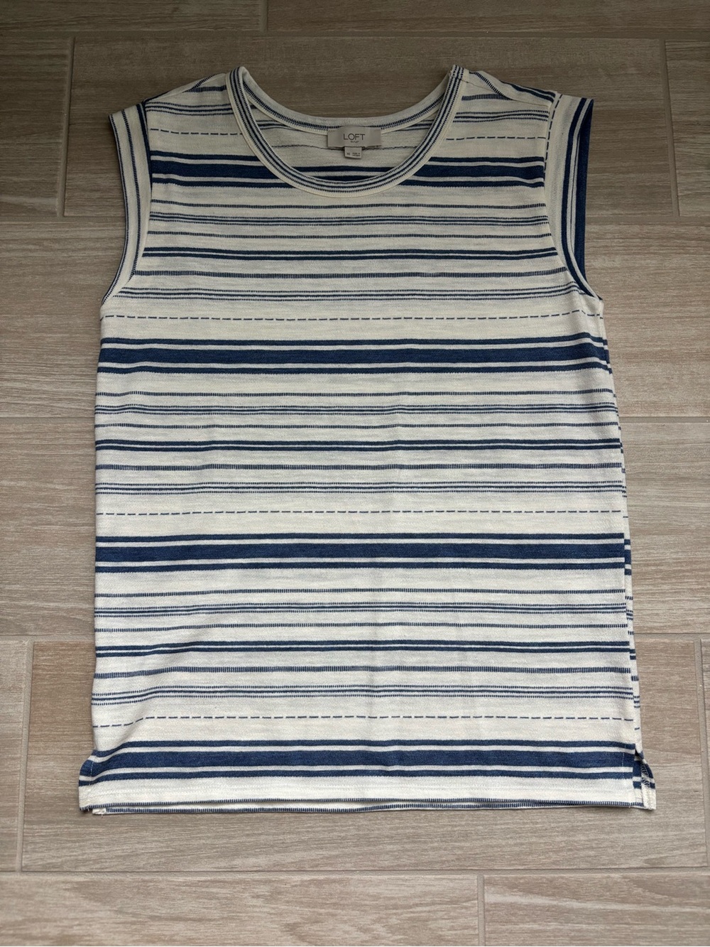 Loft XS Striped Sleeveless Knit Top in Ivory & Navy